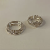 French retro zircon metal ring set female Korean niche personality simple and versatile temperament ring