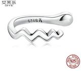 New Original Single Sterling Silver S925 Curve Earrings Simple Wave Line Zircon Earrings Single Earrings