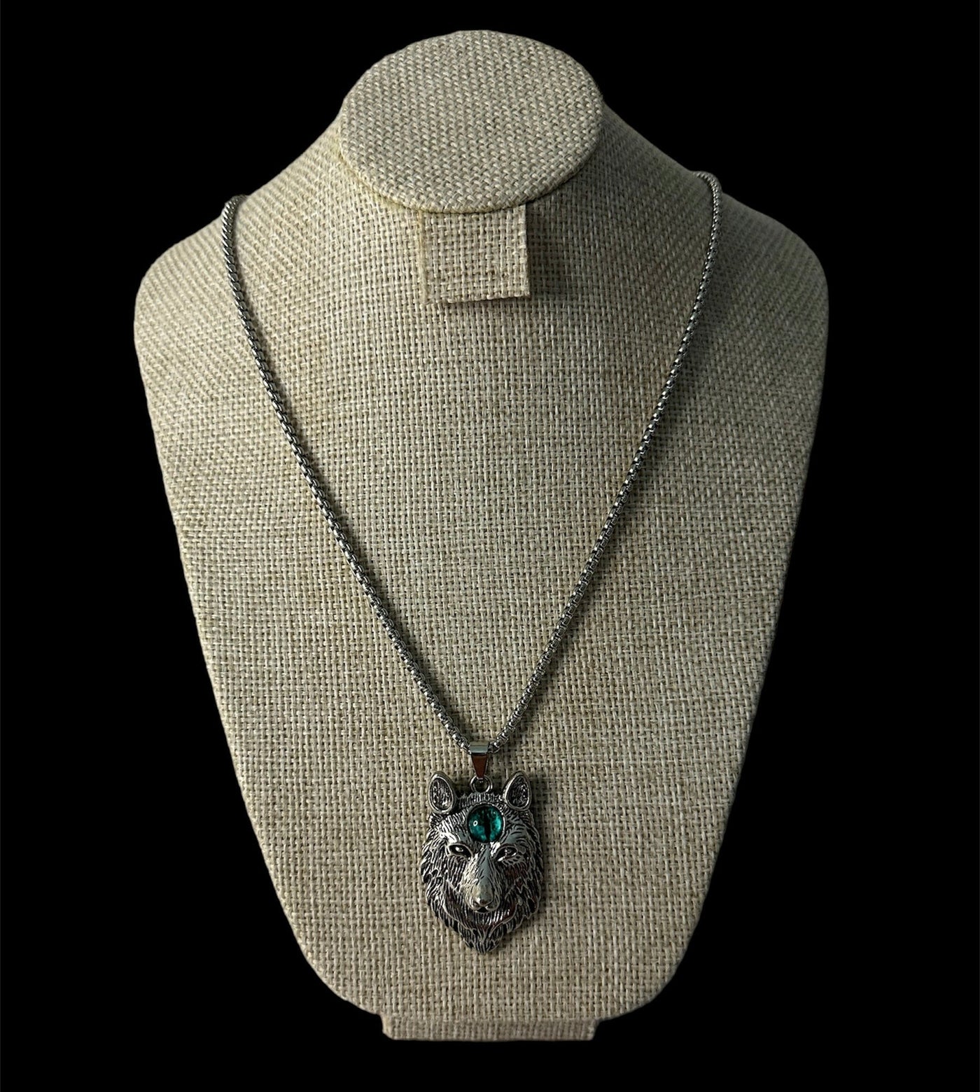 Cadena Lobo Plata Ojo Azul All In Men Joyeria