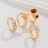 New Women's Trendy Retro Ring Set Street Geometric Hollow Diamond Set Ring Set Ring Combination