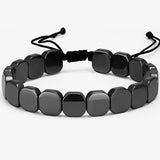 Cubed Black Onyx Bracelet for Men, Hematite Elastic Mix-and-Match Beaded Bracelet, Braided Adjustable Jewelry