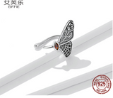 Original Ear Bone Clip Single Sterling Silver S925 Retro Butterfly Earrings Red Zircon Pattern Insect Earrings
