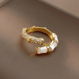Backgammon Bamboo Ring Female Fashion Personality Niche Design High Quality Zircon Open Ring Korean Style