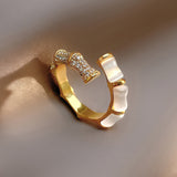 Backgammon Bamboo Ring Female Fashion Personality Niche Design High Quality Zircon Open Ring Korean Style