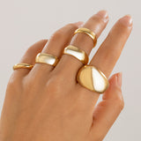 Geometric Metal Wind Lava Line Ring Set Irregular Smooth Surface Opening Texture Retro Rings