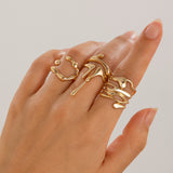 Minimally irregular lava open smooth ring set, niche hollow arc-shaped design ring
