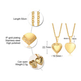 Heart shaped zircon inlaid women's Necklace Pendant Stainless Steel love openable Photo Box Gold