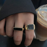 Vintage Black Square Wide Open Adjustable Ring For Women Creative Fashion Temperament Party Jewelry Gifts