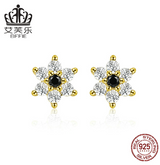 Avelle Foreign Trade Jewelry Small Flower Zircon Earrings Sterling Silver S925 Gold-Plated Earrings Fashion Simple Hot Selling Silver Earrings
