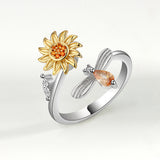 S925 Sterling silver sunflower rotating ring with diamonds simple and versatile popular anti stress ring