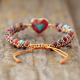 Natural Stone Heart Charm Bracelets String Braided Macrame Bracelets Jaspers Friendship Wrap Bracelet Femme Women Jewelry