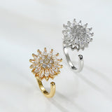 Sunflower Rotating Open Ring Women's Micro inlaid Zirconia Flower Fashion Personality Temperament Finger Ring Ring