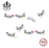 Avelle Sterling Silver S925 Butterfly Flower Stud Earrings Color Drop Oil Zircon Fresh Natural Exquisite Insect Earrings
