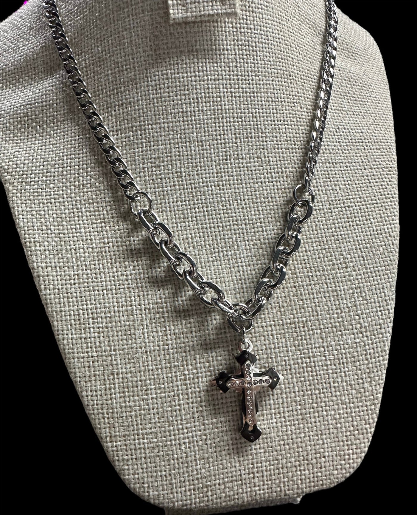 Cadena Cubana Plata con Cruz Zirconias All In Men Joyeria