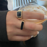Vintage Black Square Wide Open Adjustable Ring For Women Creative Fashion Temperament Party Jewelry Gifts