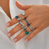 French retro irregular alloy ring light luxury style geometric drip oil ring set