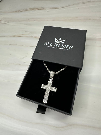 Cadena con Dije Cruz Zirconias Plana 5 cm All In Men Joyeria