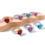 Jewelry hip hop colored zircon heart shaped ring 18k gold plated white gold women's love ring