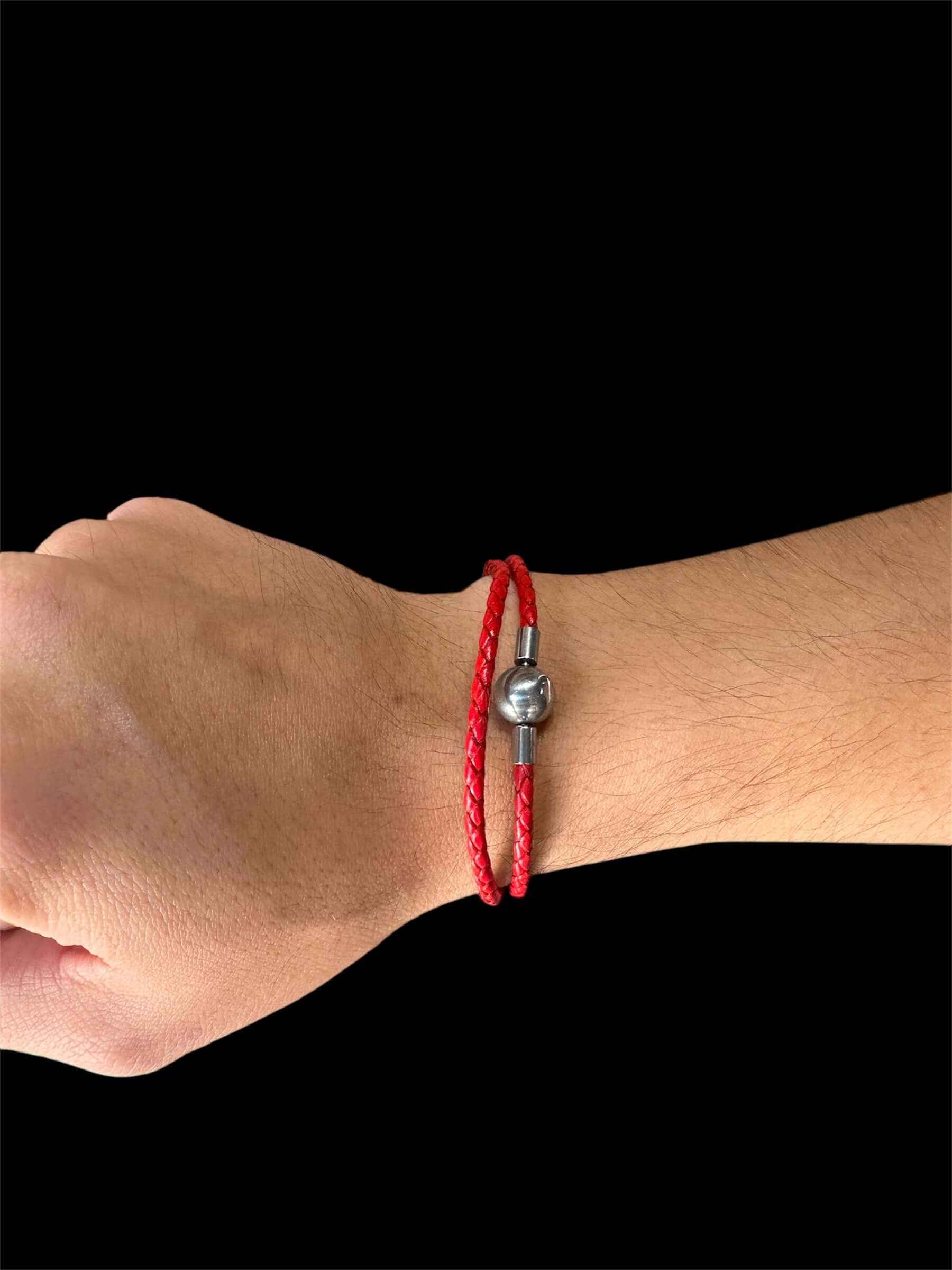 Pulsera Vinil Acero Inoxidable Broche Bola Roja All In Men Joyeria