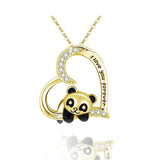 Heart Shaped Rhinestone Pendant Alloy Painted National Treasure Panda Necklace