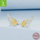Yinziyun original personalized color separation electroplated wing earrings with three-dimensional texture for men and women 925 pure silver wing earrings