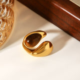 Waterdrop shaped stainless steel inlaid tiger eye stone ring