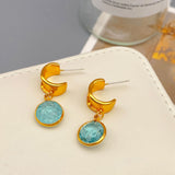 Vintage Irregular C-shaped Sapphire Blossomed Crystal Earrings, Small and Exquisite, Versatile, Personalized Earrings and Accessories