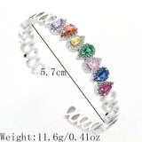Copper inlaid colored zircon water droplet shaped bracelet with adjustable opening for women