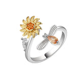 S925 Sterling silver sunflower rotating ring with diamonds simple and versatile popular anti stress ring