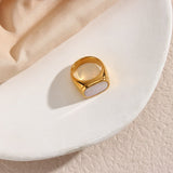New Collection Classical Square Monther of Pearl Charm Stainless Steel Rings for Women Gold Plated White Shell Ring