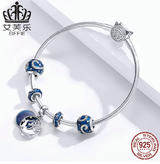New Fashionable Bead Blue Bright Starry Beaded Sterling Silver DIY Bracelet Accessories s925 Silver Beads