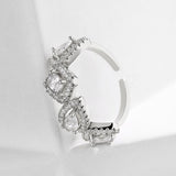 Geometric Square Water Drop Zircon Ring for Women, European and American Fashion Retro Open Ring