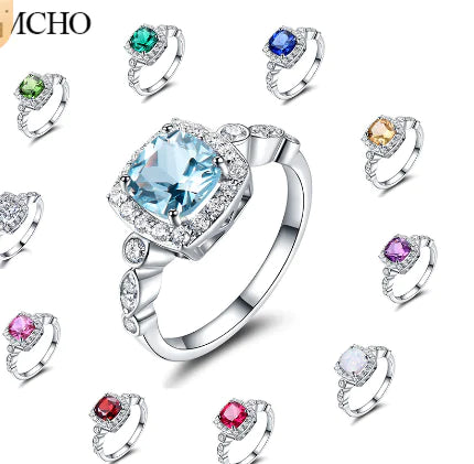ZDRSHP0002 - S925 Ley Anillo Topacio Artificial y Circonita Cubica Blanca Calenbi Joyería