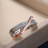 Huitan Newest Fresh Two Tone X Shape Cross Ring for Women Wedding Trendy Jewelry Dazzling CZ Stone Large Modern Rings Anillos