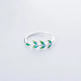 Green Leaf Handmade Creative 925 Sterling Silver Temperament Personality Fashion Female Trendy Resizable Opening Rings SRI028