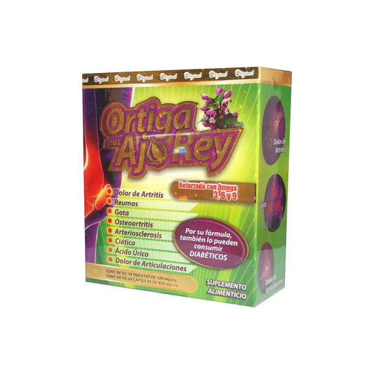 TABLETAS ORTIGA  (MAS) + AJO REY C/30 Y C/60  VERDE OMEGA NUTRITION NatuZem
