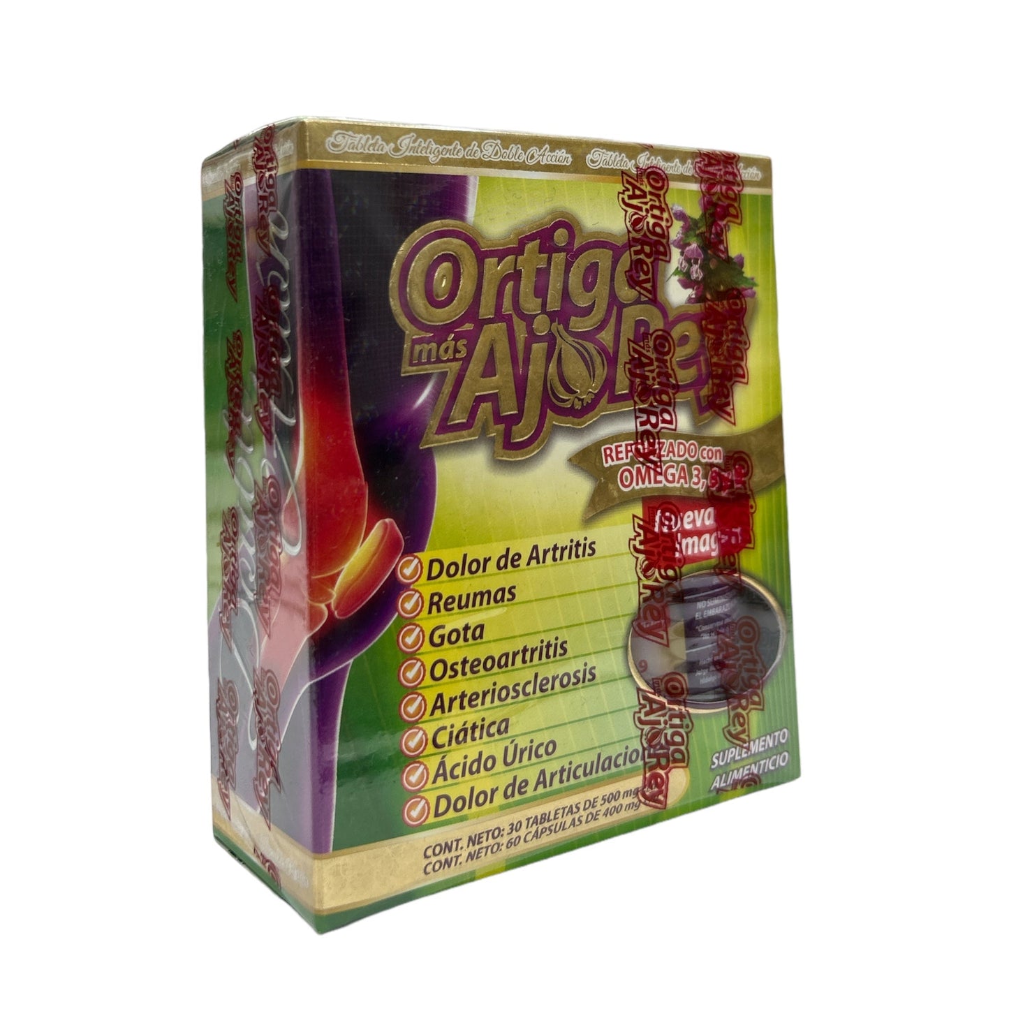 TABLETAS ORTIGA  (MAS) + AJO REY C/30 Y C/60  VERDE OMEGA NUTRITION NatuZem