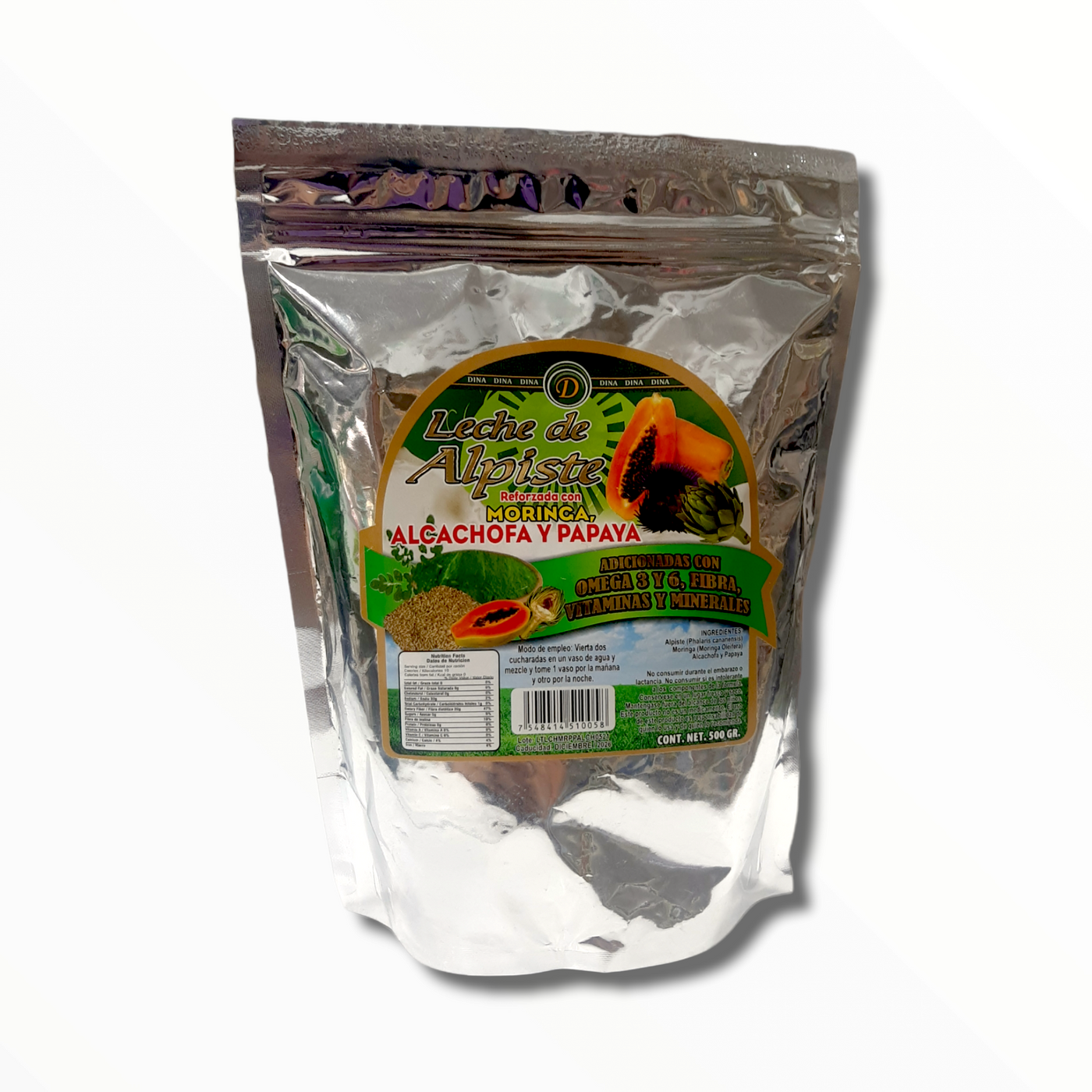 POLVO LECHE DE ALPISTE MORINGA ALCACHOFA Y PAPAYA 500 GR DINA NatuZem