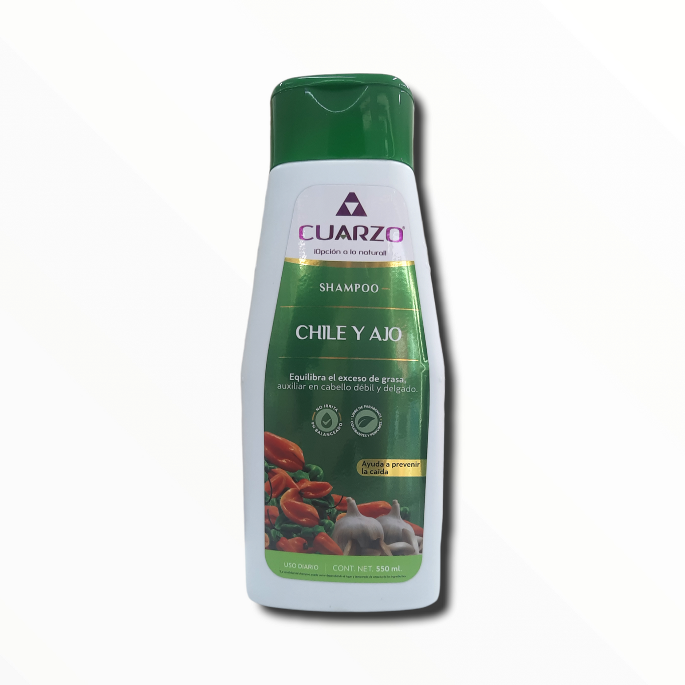 SHAMPOO DE CHILE Y EXTRACTO DE AJO 550 ML CUARZO NatuZem