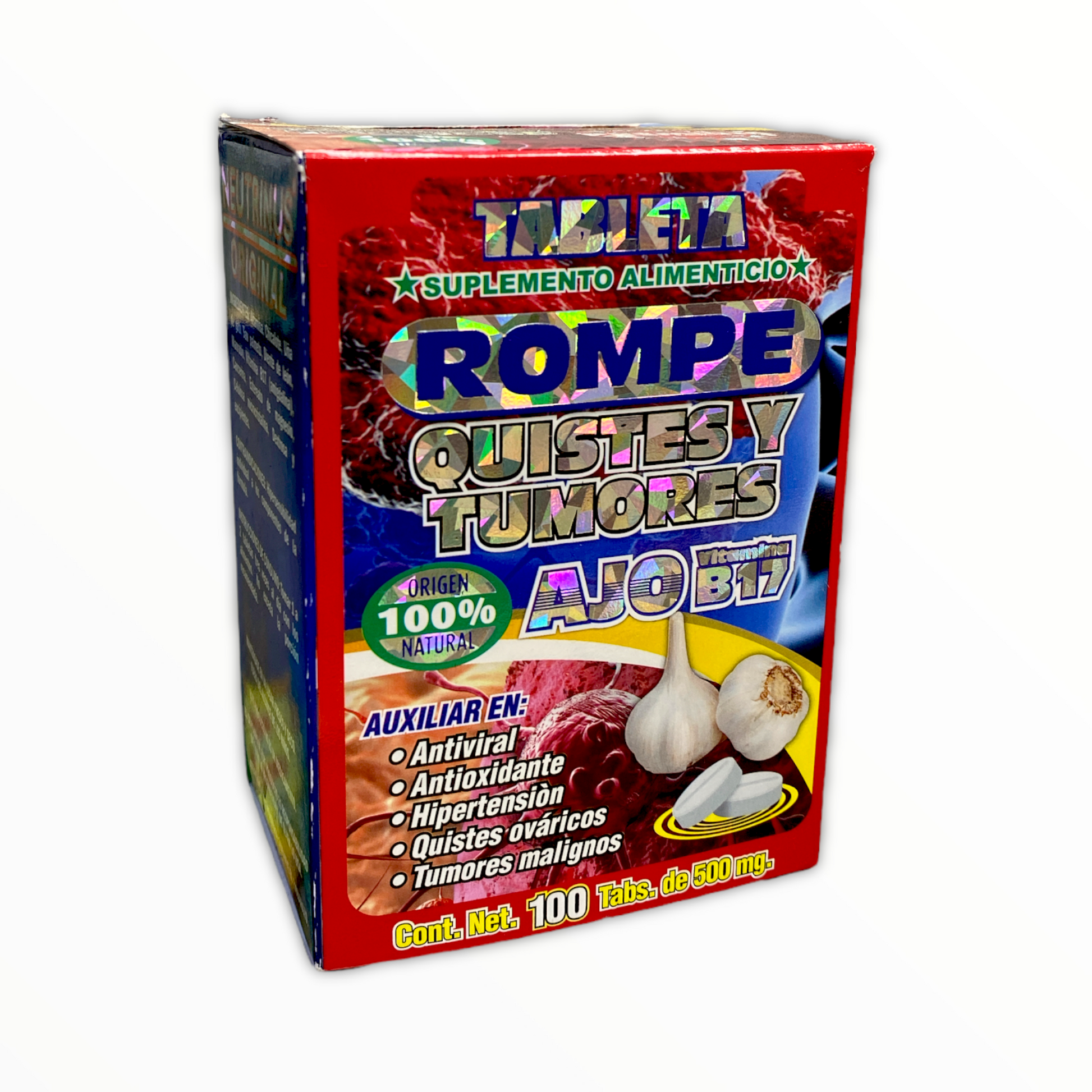 TAB ROMPE QUISTES Y TUMORES, AJO, VITAMINA B17 C/100 NEUTRIUS NatuZem