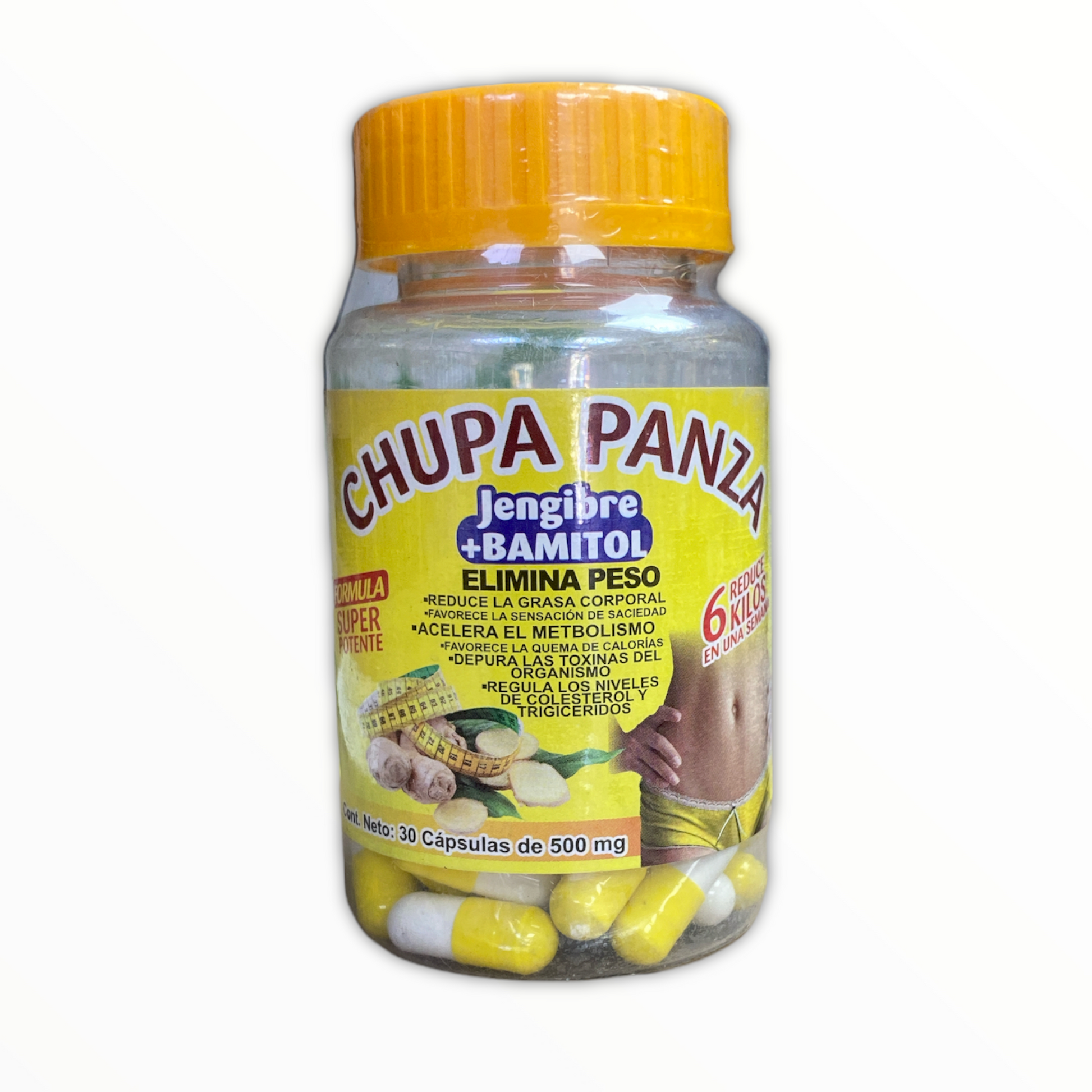 CAP CHUPA PANZA ( TRANSPARENTE AMARILLO) + JENGIBRE BAMITOL C/30 NatuZem