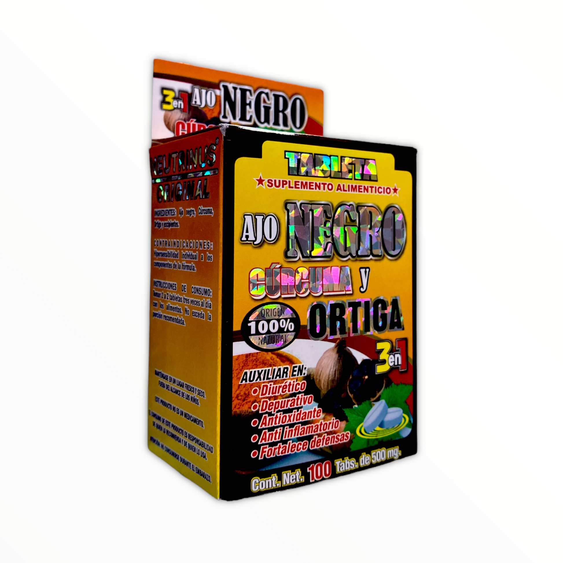 TAB AJO NEGRO, CURCUMA Y ORTIGA 3 EN 1 C/100 NEUTRINUS NatuZem
