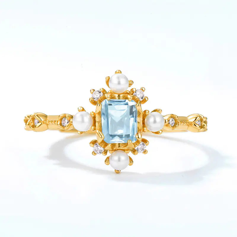 ZDRSHP0004 - S925 Ley Topacio Natural Blue Topaz Ajustable Chapa Oro 10k Calenbi Joyería