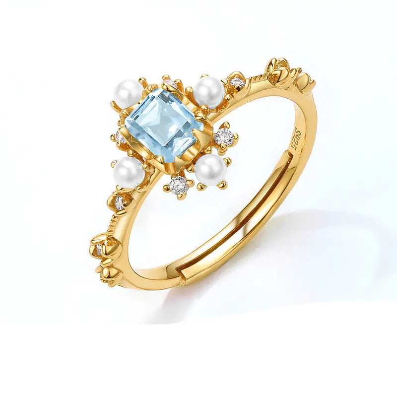 ZDRSHP0004 - S925 Ley Topacio Natural Blue Topaz Ajustable Chapa Oro 10k Calenbi Joyería
