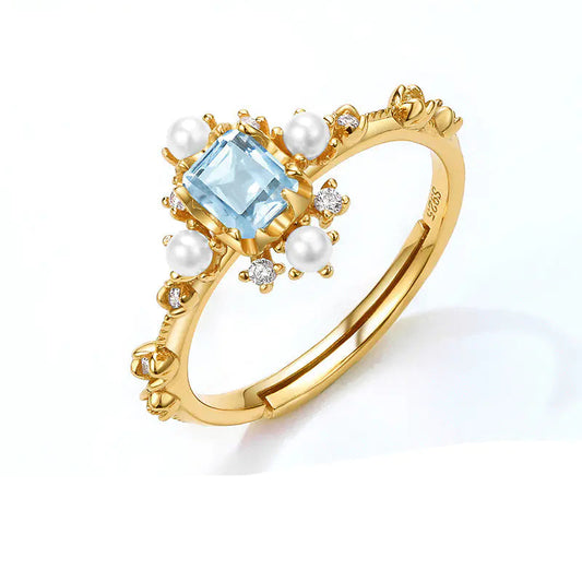 ZDRSHP0004 - S925 Ley Topacio Natural Blue Topaz Ajustable Chapa Oro 10k Calenbi Joyería