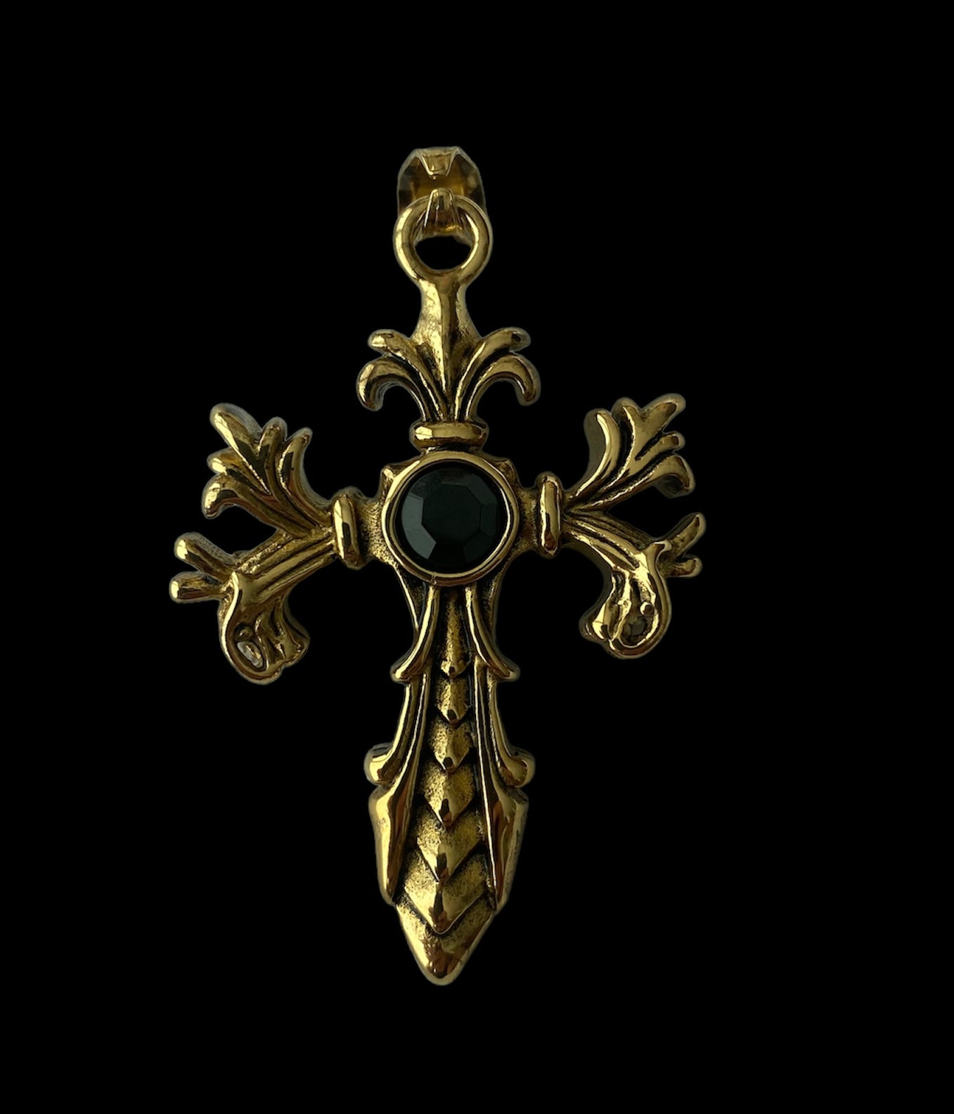 Dije Dorado Cruz Piedra Negra All In Men Joyeria