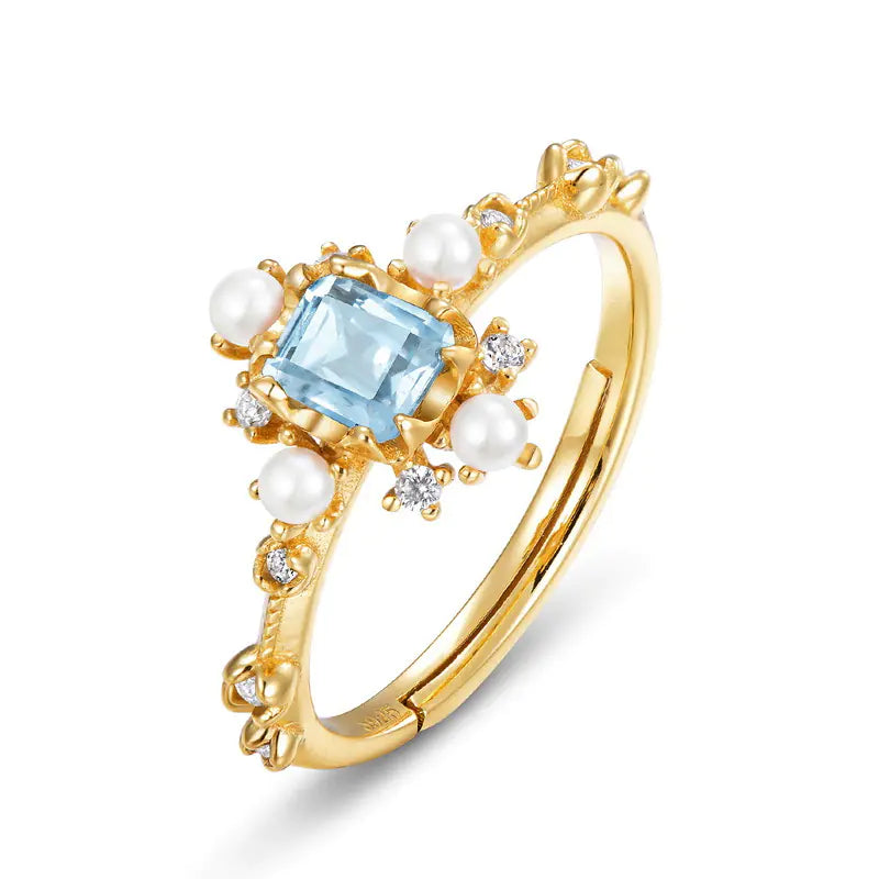 ZDRSHP0004 - S925 Ley Topacio Natural Blue Topaz Ajustable Chapa Oro 10k Calenbi Joyería