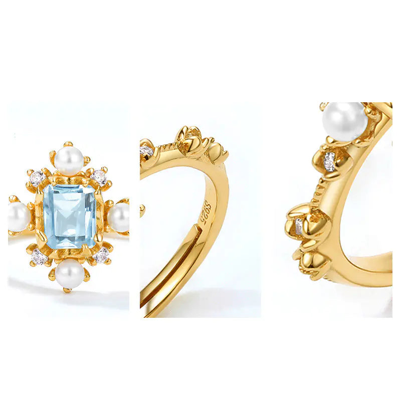 ZDRSHP0004 - S925 Ley Topacio Natural Blue Topaz Ajustable Chapa Oro 10k Calenbi Joyería
