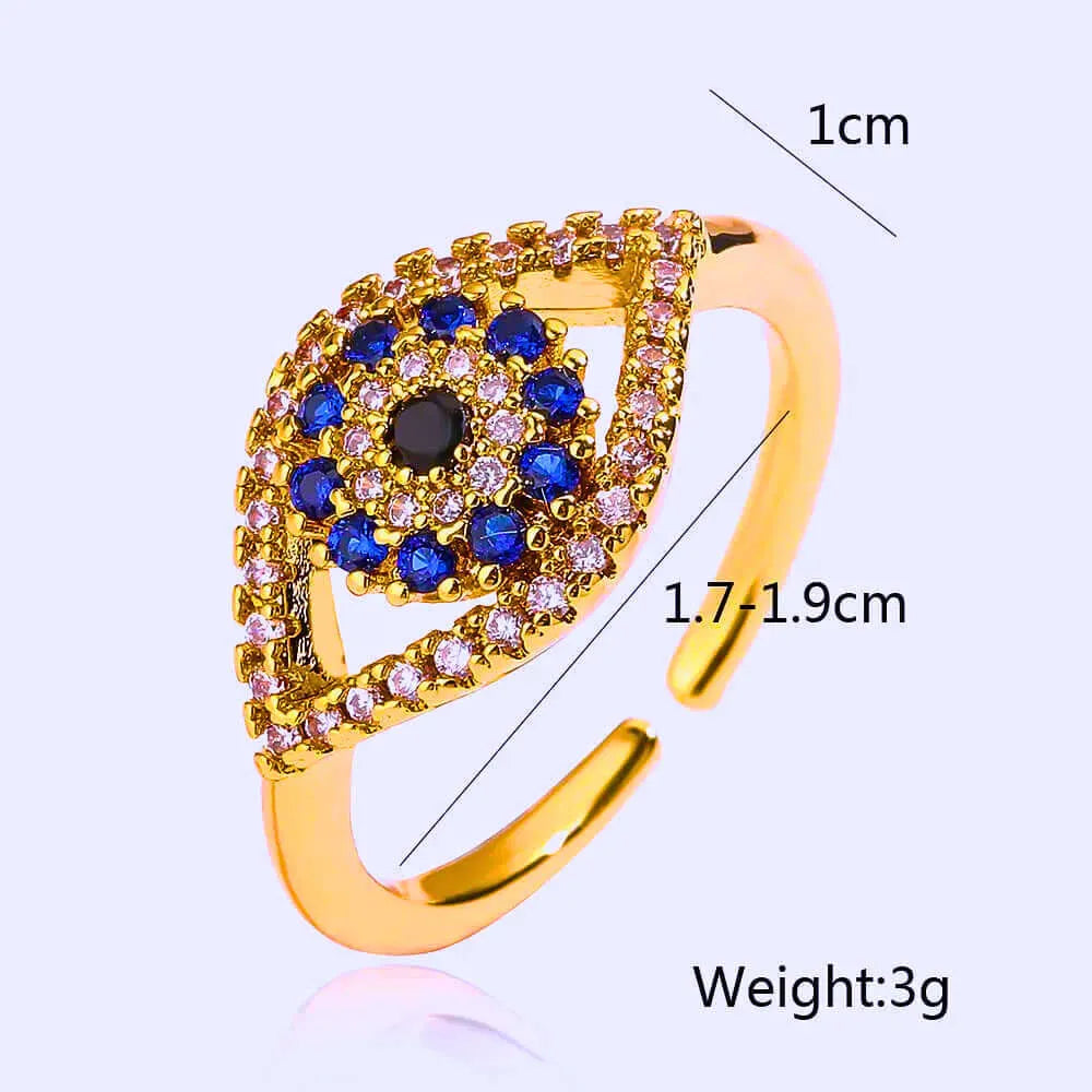 RB0023 - Anillo Acero Inoxidable Circonita Blanco y Azul Chapa Oro 14K Ajustable Calenbi Calenbi Joyería