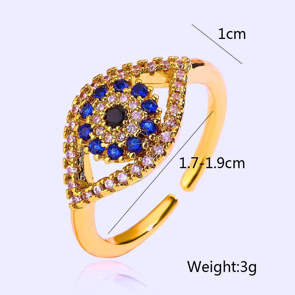 RB0023 - Anillo Acero Inoxidable Circonita Blanco y Azul Chapa Oro 14K Ajustable Calenbi Calenbi Joyería